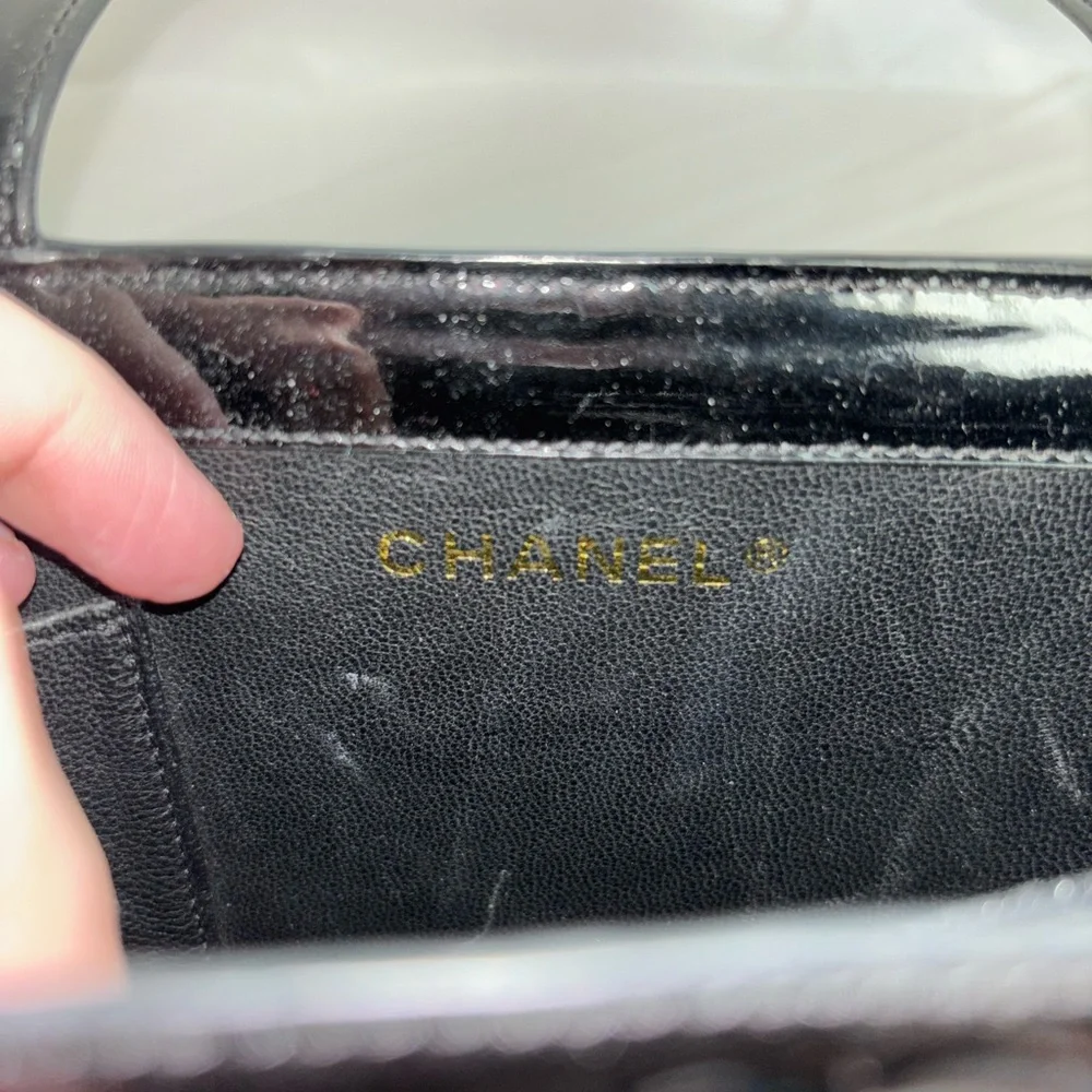 Authentic Chanel Black Patent Logo Tote Bag